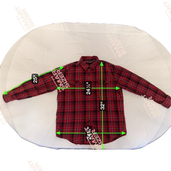 GH Bass Red Plaid LS Button Up Shirt Heavy Flannel Cotton Sz XL Gorpcore Work - Picture 6 of 6